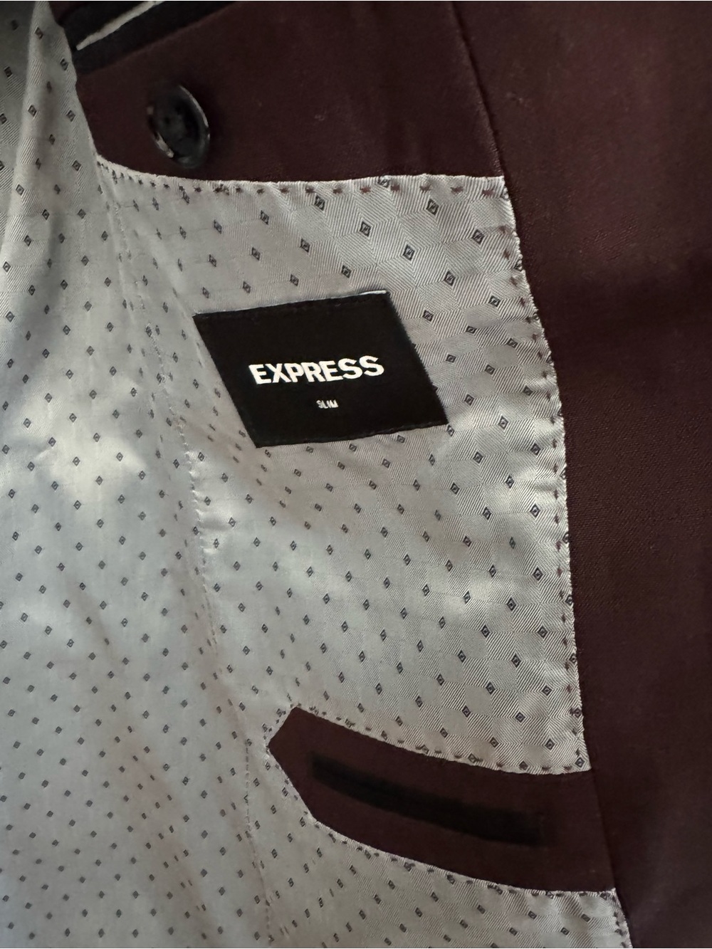 Express Men's Burgundy
Two-Button Wool Blend Jacket - Slim Size 36S x36C - Picture 6 of 14